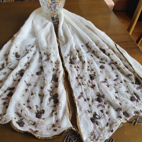 Soufli Silk Tsevres Table Runner embroidered with gold thread and beads used