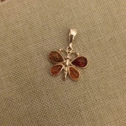 Silver925 butterfly pendant used, multicolored