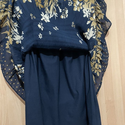 Zara strapless blue dress with beige floral lining like new