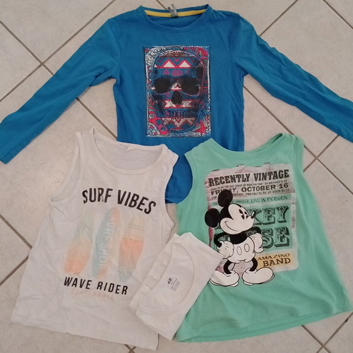 Pack of 4 used boys' shirts 8-10 years H&M, Disney, Orchestra