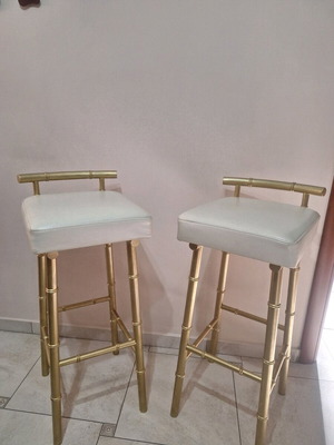Бар столове като нови, комплект от 2 с кожа и златна рамка