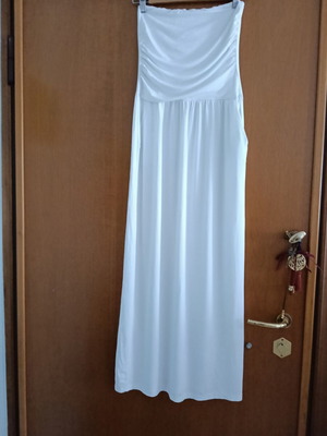 White strapless maxi dress with draped chest and pockets like new