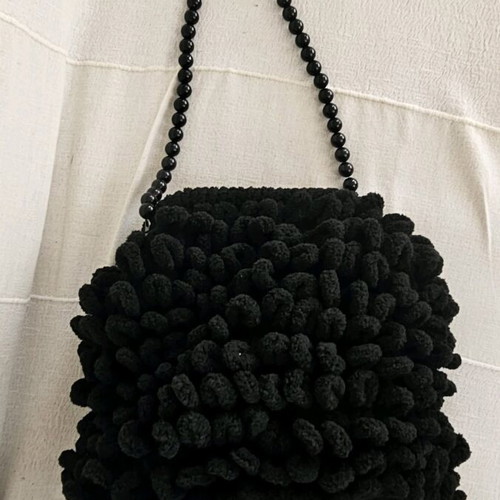 Handmade knitted large handbag with black chain new