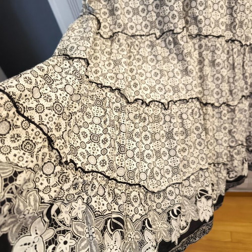 Cotton dress with ruffles, black trims, zipper waist