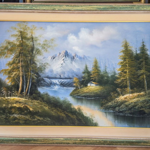 Oil painting on canvas like new with green decape frame