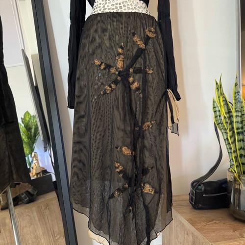 Sonia Fortuna Firenze mesh skirt new, midi asymmetric double layers black and beige