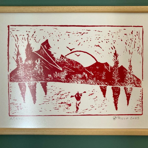 Landscape limited edition hand carved linoleum print