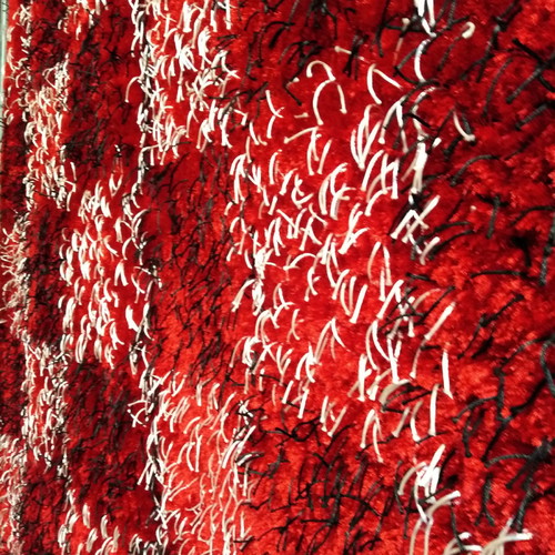 Handmade rug 2x3 new, red with black and white accents