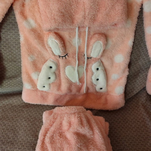 Fleece pajamas pink with bunny design like new, small