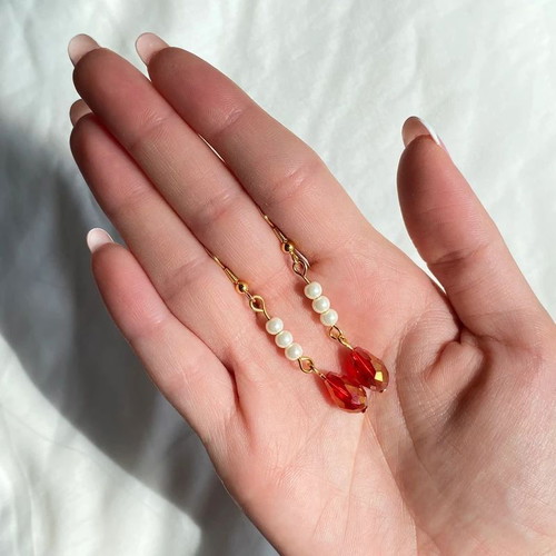Handmade coquette vintage earrings with pearls and crystal, made to order