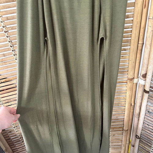 Olive green maxi skirt with double slits, size S