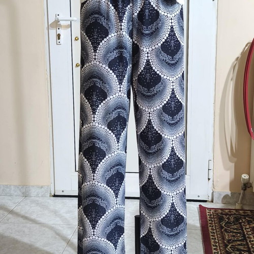 Swim fabric palazzo pants like new, dark blue-white, size M-L