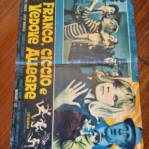 Franco & Ciccio Le Vedove Allegre vintage Italian movie poster linen-backed