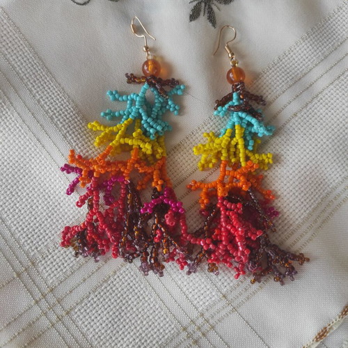 Handmade knitted earrings with beads new, multicolor