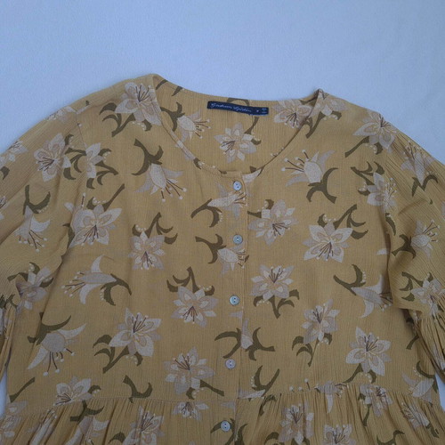 Gudrun Sjoden women's boho floral tunic blouse size M, balloon sleeves