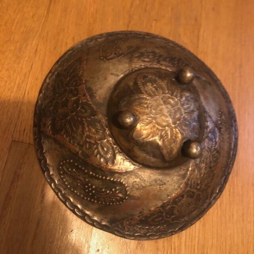 Copper vintage decorative bowl used with engraved floral patterns