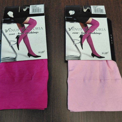Vennus Victoria over-the-knee women's socks, new, pink and fuchsia, pack of 2