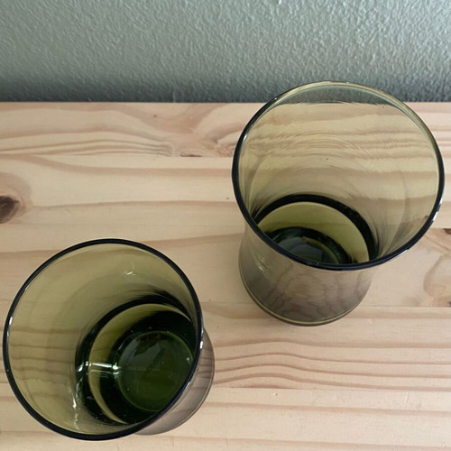 Set of two used Libbey Tawny Apollo vintage green glasses