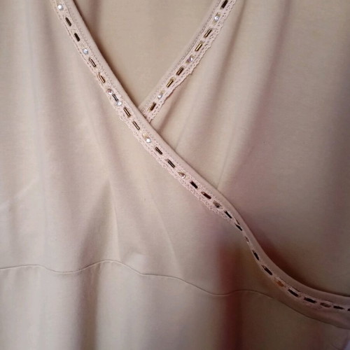 Cotton stretch blouse beige with beads, like new, size L