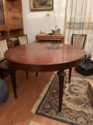 Classic Round Dining Table 120cm with 6 Chairs used, mahogany Louis XVI style
