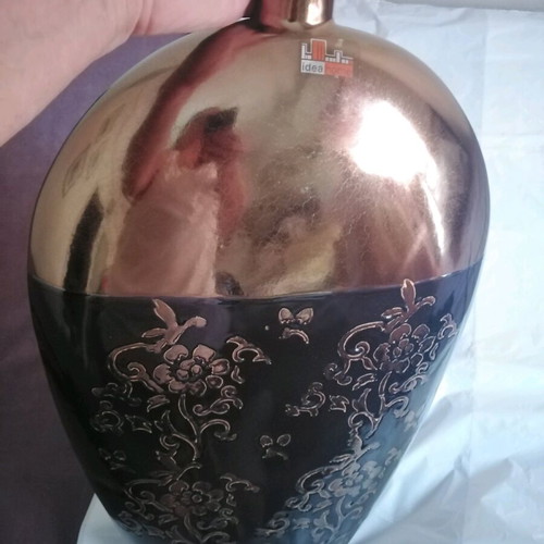Large luxury ceramic decorative vase 55x40 cm black and gold like new