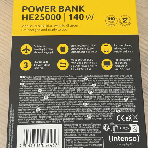 Intenso HE25000 Powerbank new, 25000mAh, fast charging