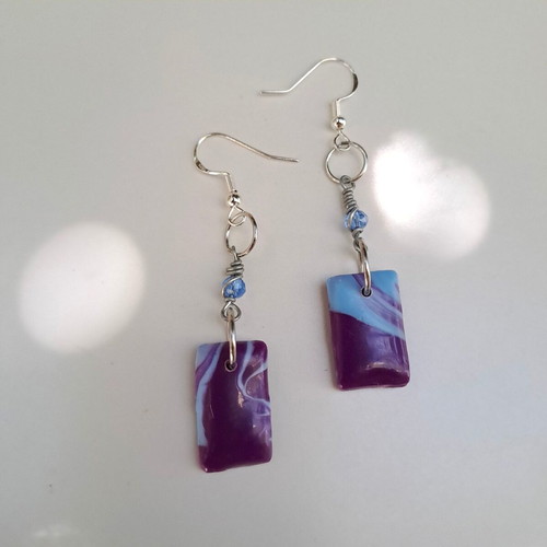 Square Earrings Purple-Blue New Handmade Hypoallergenic Recycled