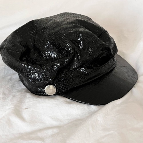 Newsboy cap black faux crocodile skin used