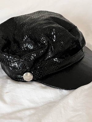 Newsboy cap black faux crocodile skin used