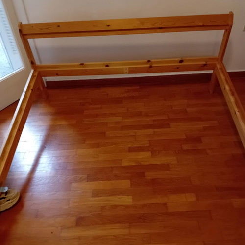 Bed Swedish wood frame with foam mattress used, 200×145 cm