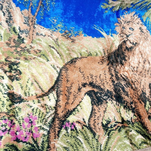 Wall tapestry rug with lion scene in savanna, like new