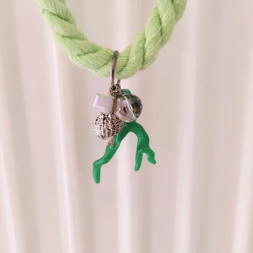 Necklace long mint green charm summer rope with coral charm new
