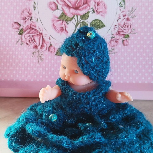 Doll with handmade dress and hat new