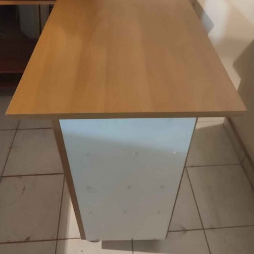 Office cabinet with cupboard and shelves, like new, brown melamine, with wheels