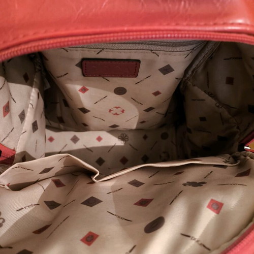 Doca leather backpack used, red with silver details