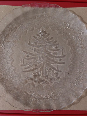 Glass Christmas platter and nut serving plate new