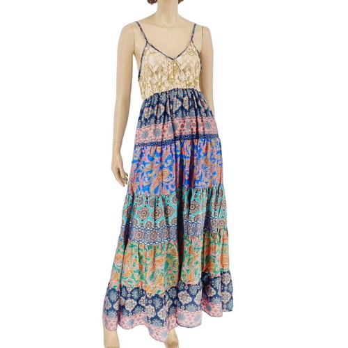 Long dress with knitted bust, new, blue and multicolor, size L