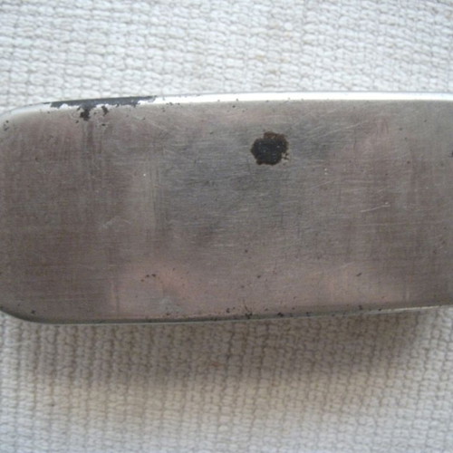 Metallic long box used, length 14.5 cm, for pharmaceutical or commercial use