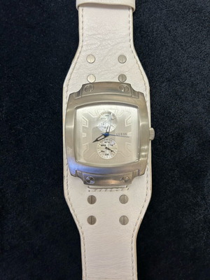 Guess watch like new with white leather strap women's