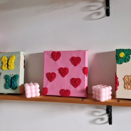 Set of 3 handmade paintings 20x20cm new with 3D designs