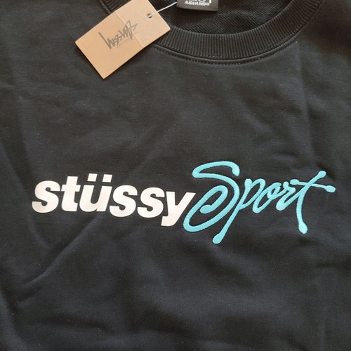 Stussy Sport Sweatshirt Medium new, black with blue embroidery front