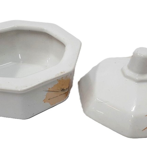 Modern porcelain sugar bowl with abstract decoration, octagonal shape
