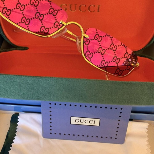 Gucci GG1278S 005 Sunglasses new, gold frame purple mirror