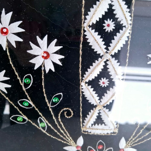 Framed handmade cross from silkworm cocoon like new