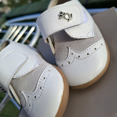 Baby leather shoes No19 Everkid new, white-gray