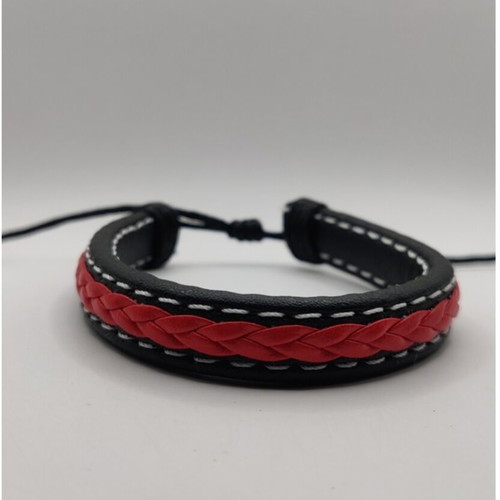Men's adjustable bracelet synthetic leather red and black