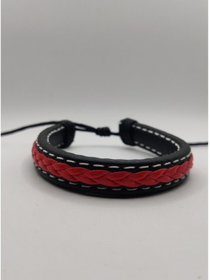 Men's adjustable bracelet synthetic leather red and black