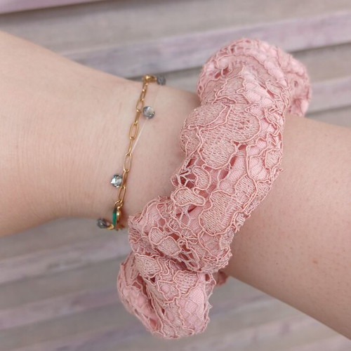 Handmade hair scrunchie with double fabric apricot color