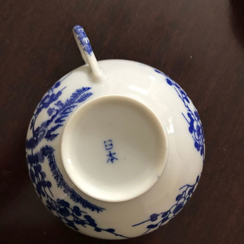 Chinese tea cups used, set of 2, fine white-blue porcelain