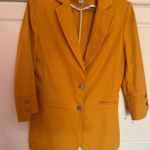 Forel women's fitted jacket like new, mustard with gold buttons